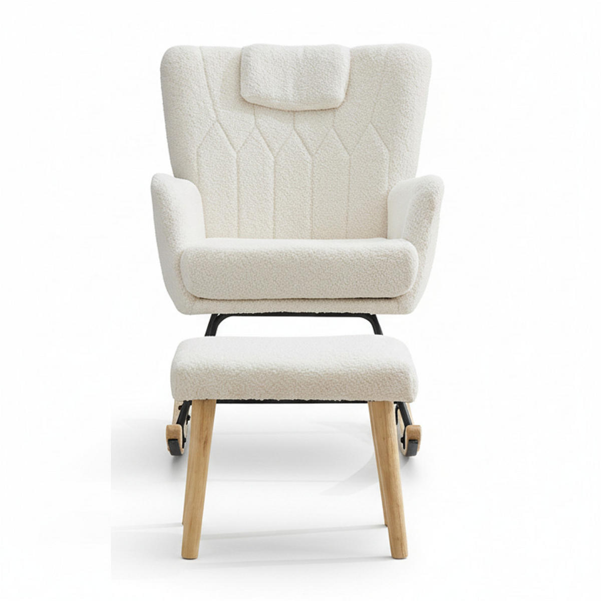 SCHAUKELSTUHL Weiß Teddy mit Fußhocker & Holzrahmen 30° Schaukelfunktion - Beige/Sonoma Eiche, Holzwerkstoff/Buchenholz (65/87/88cm) - Urban Meuble