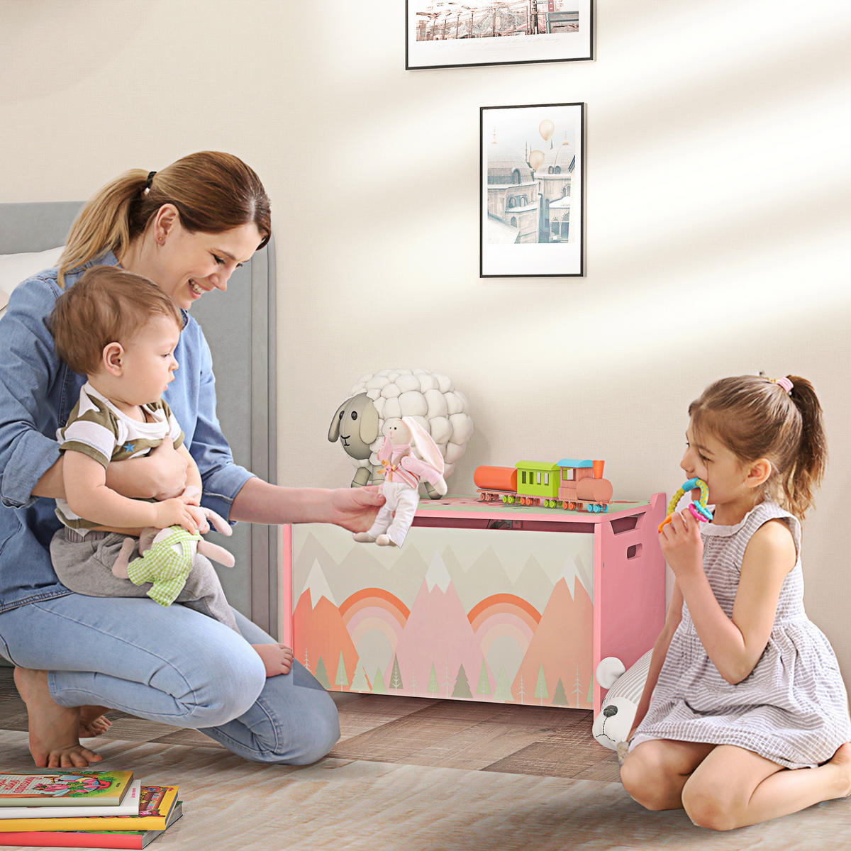 KINDERREGAL DE-17276 3 offene Ebenen & Bären-Design Natur - Pink, Holzwerkstoff (60/39/37cm) - ComfortXL