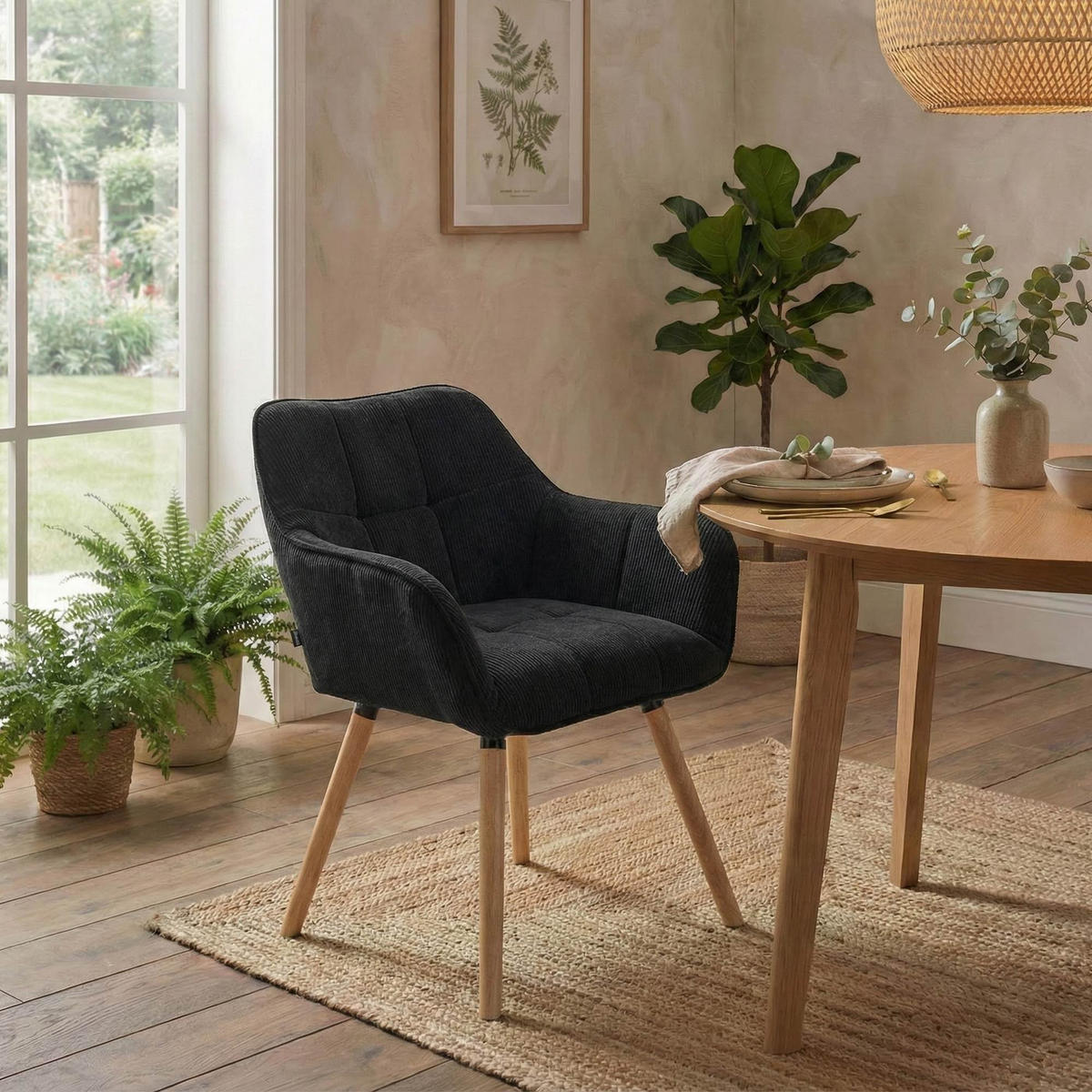 ESSZIMMERSTUHL Cord Schwarz - Eukalyptusholzfarben/Schwarz, Holz/Textil (65/82/64cm) - CLP