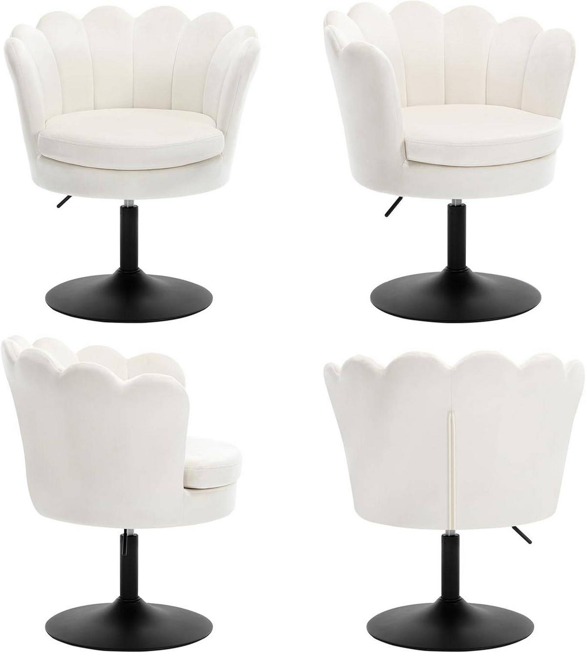 DREHSTUHL Blumenform, Samtbezug, Beige - Beige/Schwarz, Textil/Metall (65/71/61cm) - Woltu