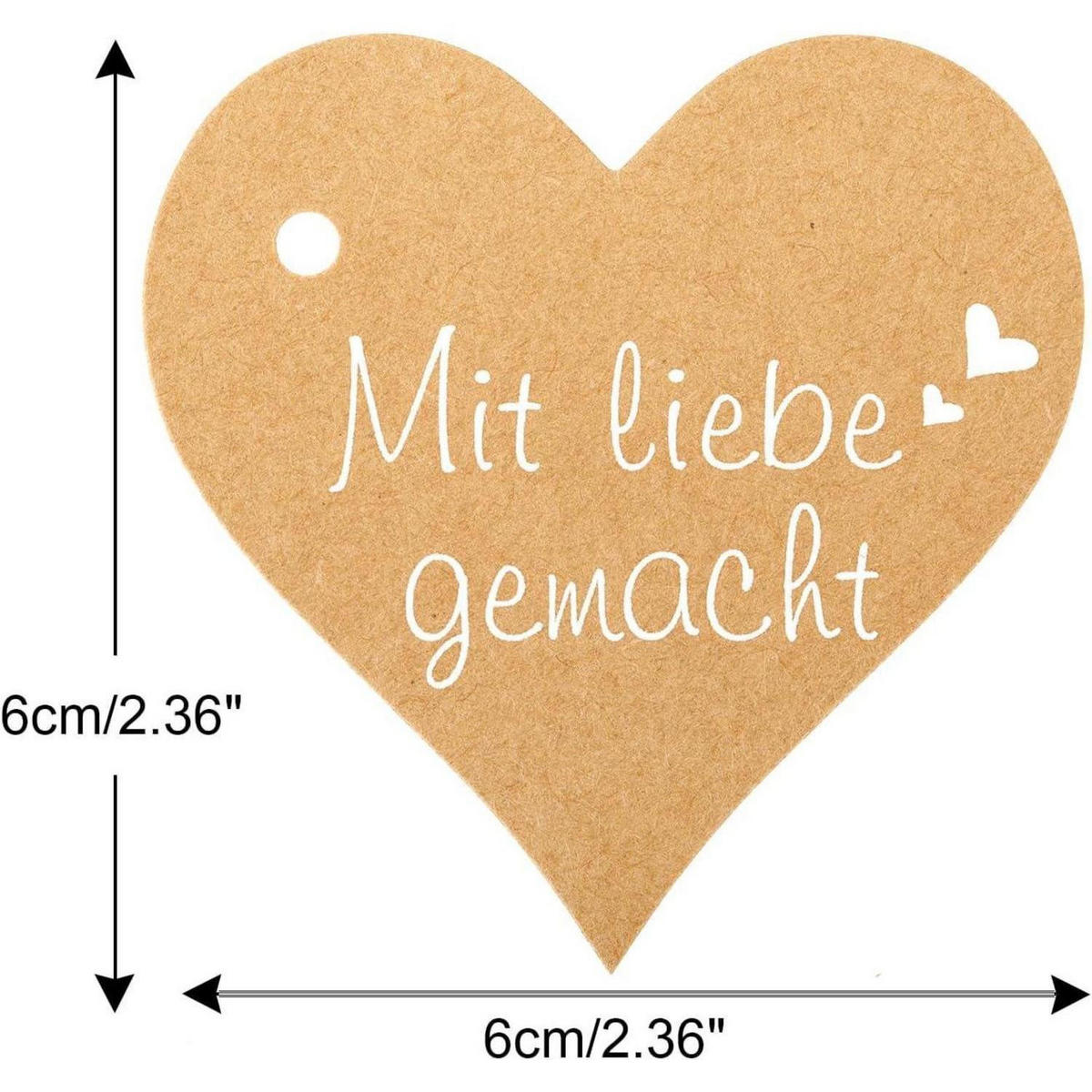 GESCHENKANHÄNGER Herz 100 Stück mit Juteschnur 6 cm - Braun, Papier (6/1/6cm)