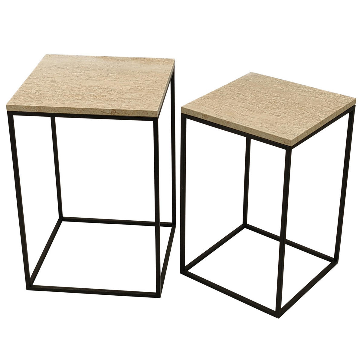 BEISTELLTISCH Volos Beige 41/41/61cm 2er-Set - Beige, Stein (41/41/61cm) - PTMD Collection