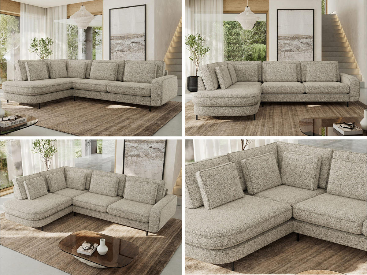 ROHOVÁ SEDAČKA CALENO L - Béžová Strukturovaná látka - Pravá Strana - černá/béžová, kov/textil (317/225cm) - MKS