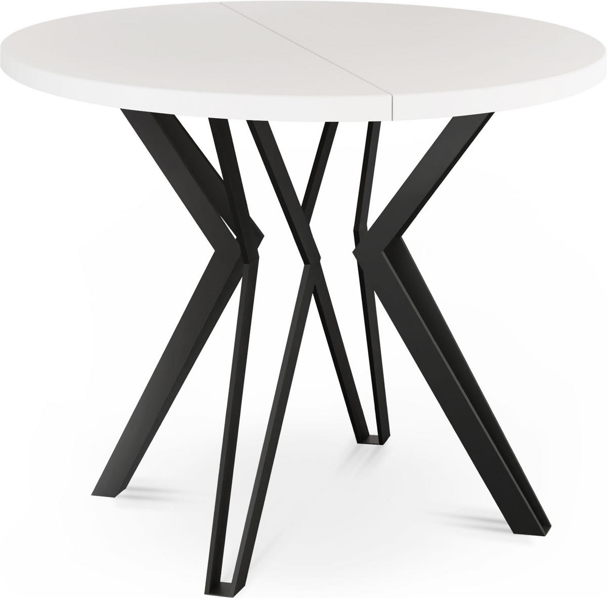 ESSTISCH Revena runder ausziehbarer, Weiß 100-180/100/76 cm - Schwarz/Weiß, Holzwerkstoff/Metall (100/100/76cm) - WFL GROUP