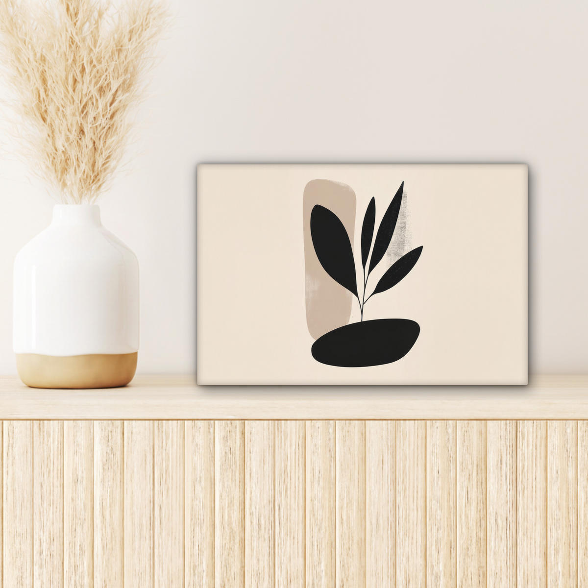 LEINWANDBILD Pflanze - Beige - Japanisch 30x20 cm - Schwarz, Textil (30/20cm) - MuchoWow