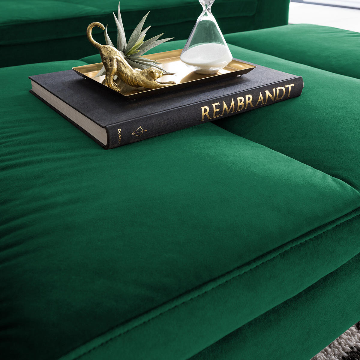 POLSTERHOCKER - Chromfarben/Dunkelgrün, Textil/Metall (108/40/69cm) - home24