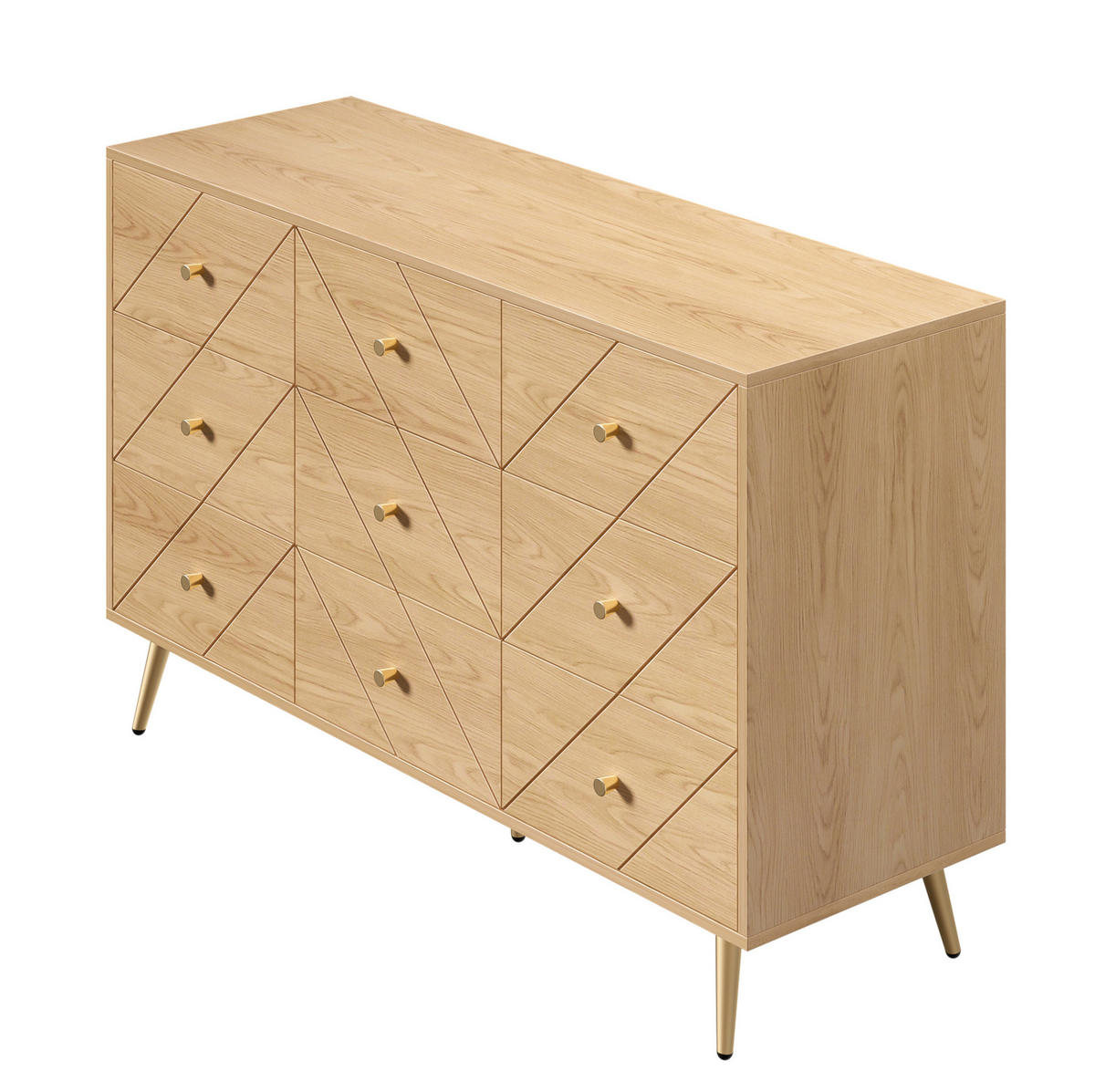 KOMODA 120/39/80 cm z drevotriesky v prírodnej farbe, 9 zásuviek - prírodná farba, kompozitné drevo (120/80/39cm) - Modenvie