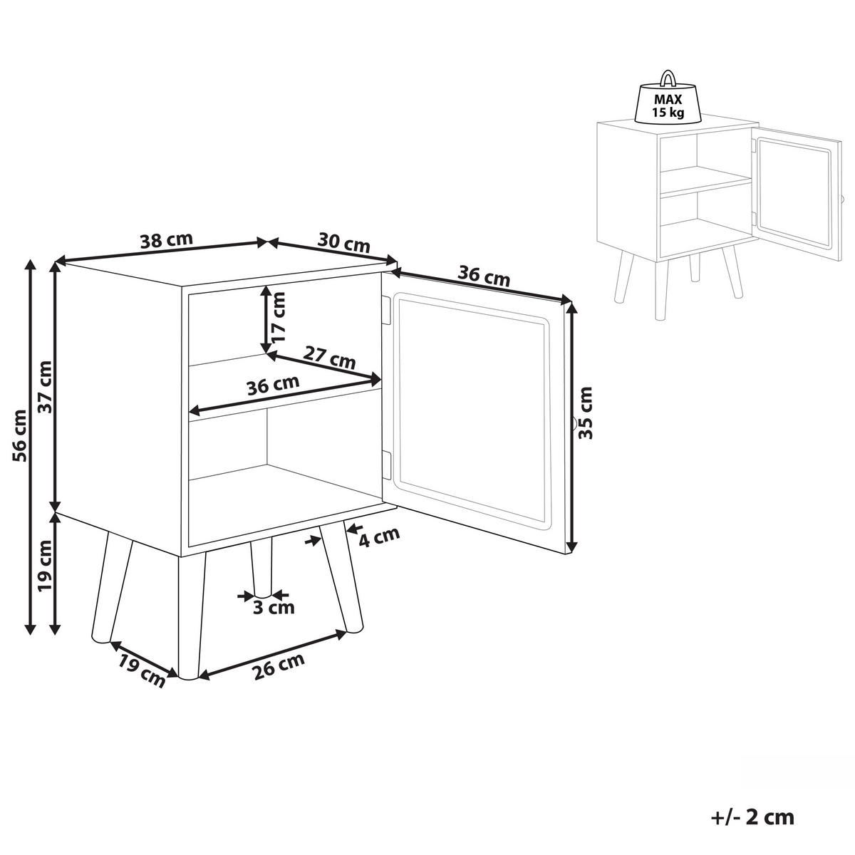 NACHTTISCH Rattan heller Holzfarbton 38/30 cm Almo - Hellbraun, Holzwerkstoff (38/56/30cm) - Beliani