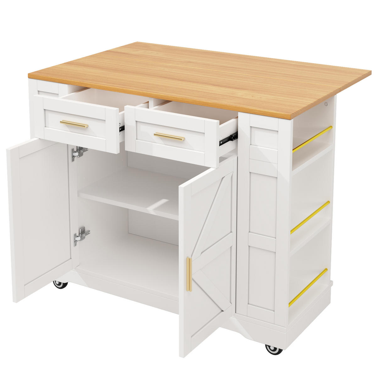 KUHINJSKI otok 120/40/90 cm z zložljivo ploščo, 2 predaloma in MDF korpusom, Bela - bela, leseni material (120/90/65cm) - Redom