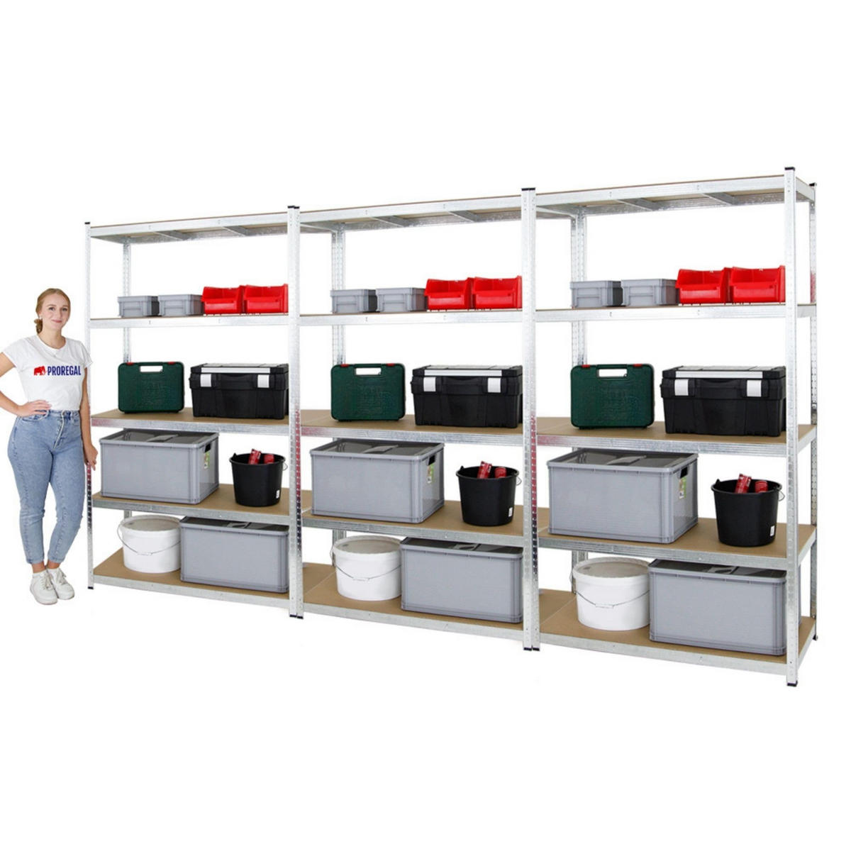 SCHWERLASTREGAL Giant Ragnar 3er-Set mit 3x 200x120x50 cm Fachlast 175 kg Verzinkt - Silberfarben, Metall (360/200/50cm) - PROREGAL