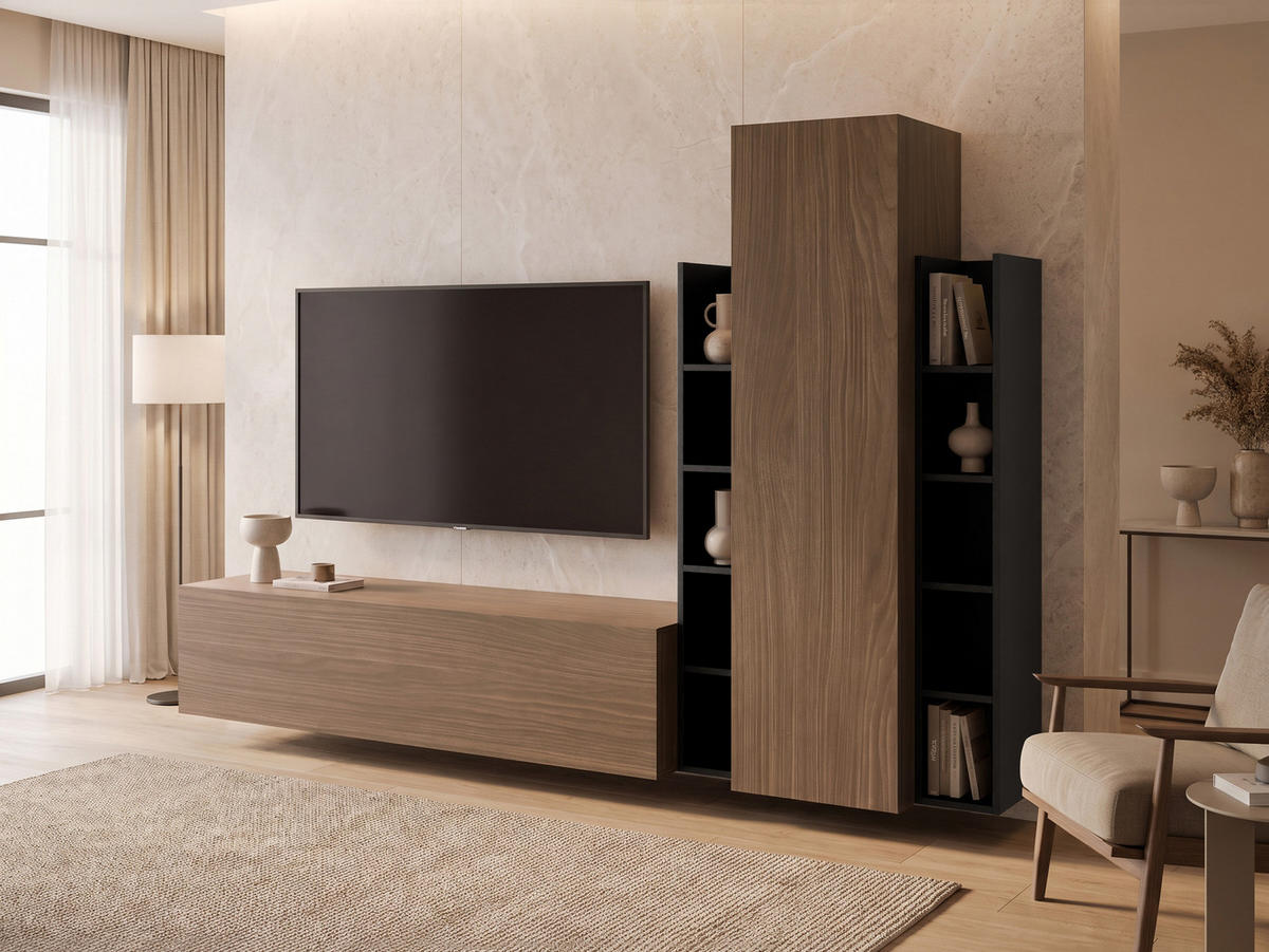 WOHNWAND Modu - Schwarz/Braun, Holzwerkstoff (230/150/40cm) - MIRJAN24
