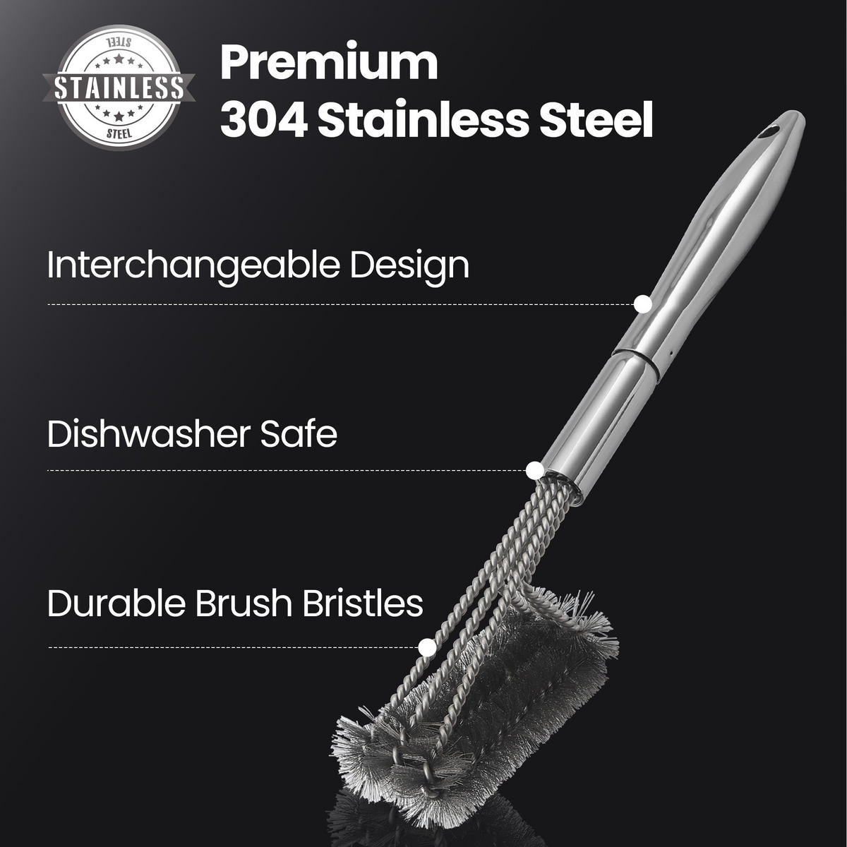 2-IN-1 Grillbürste aus Edelstahl, BBQ-Reiniger, austauschbar, robust - Gelb, Metall (7cm) - Gourmet Easy