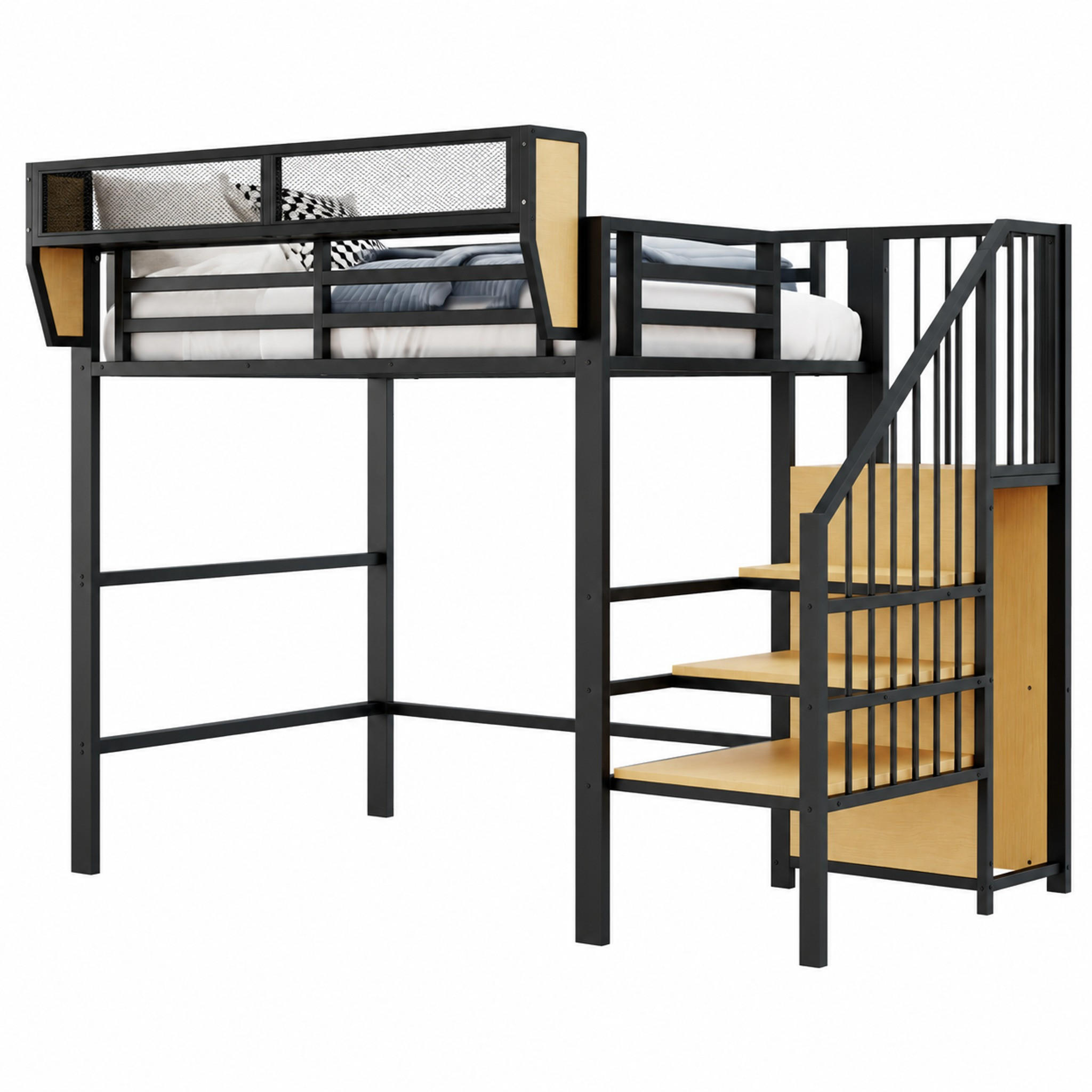 HOCHBETT mit Leiter und Regal 90x200 cm Metall Schwarz - Schwarz, Metall (90/200cm) - Meubliv