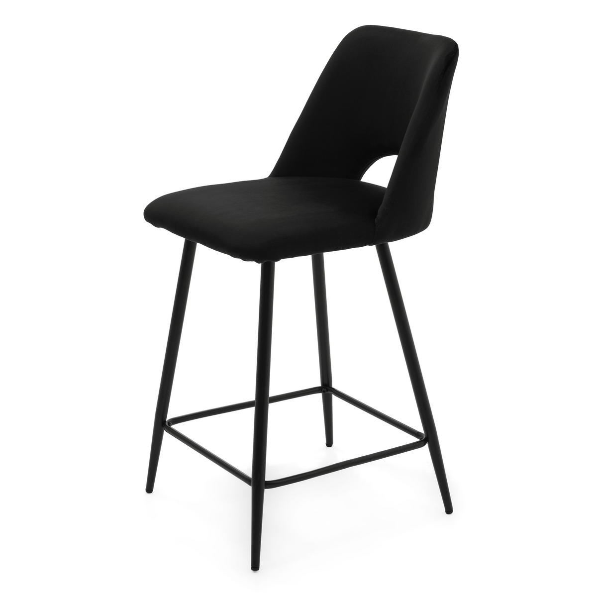 BARHOCKER ORO gepolsterter mit Steppung - schwarz - Samt Velour - Schwarz, Textil/Metall (48/94/55cm) - NEW HOME