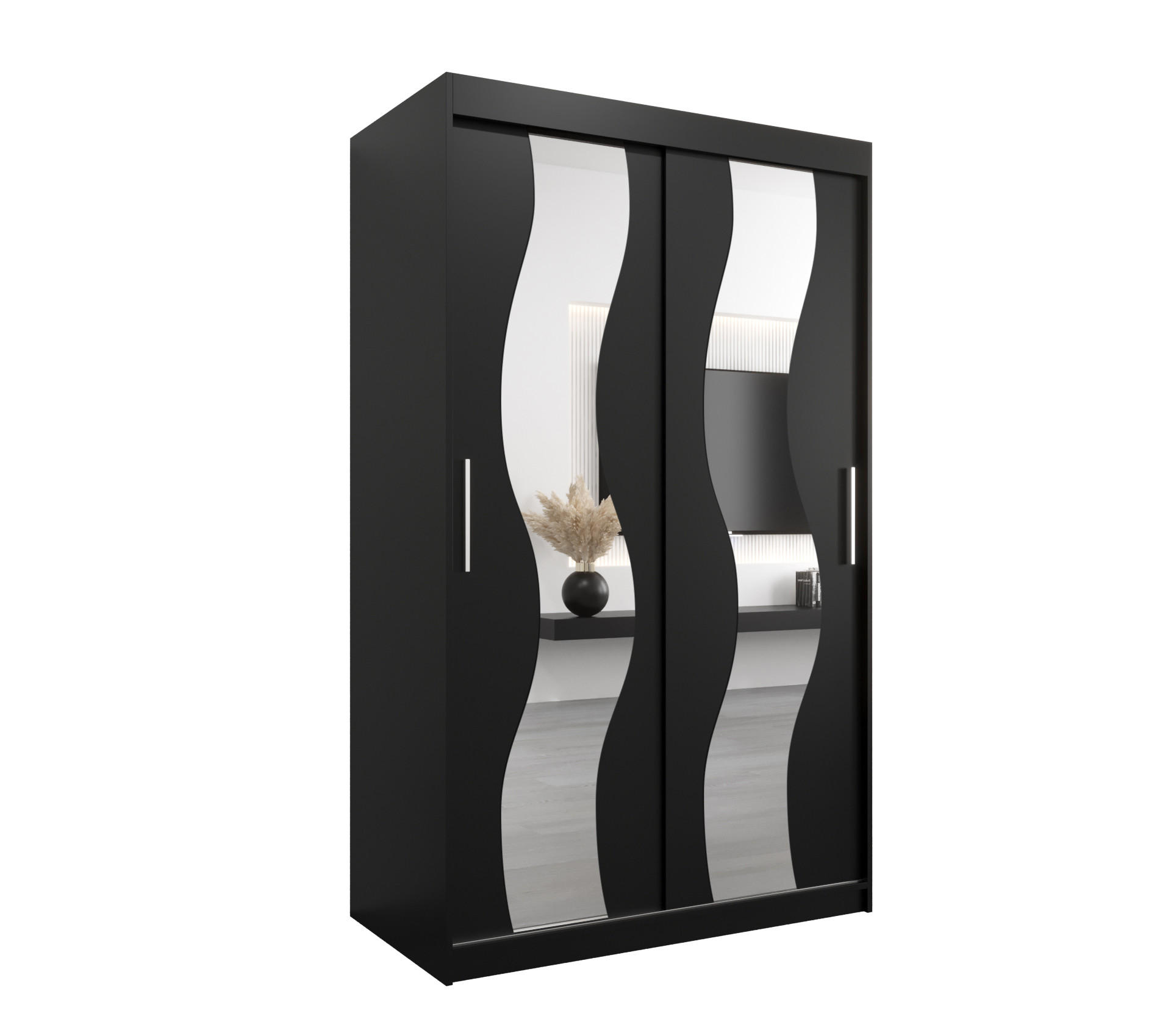 SCHWEBETÜRENSCHRANK 200/120/62 2-türig - Silberfarben/Schwarz, Holz/Kunststoff (120/200/62cm) - MÖBEL KRYSPOL
