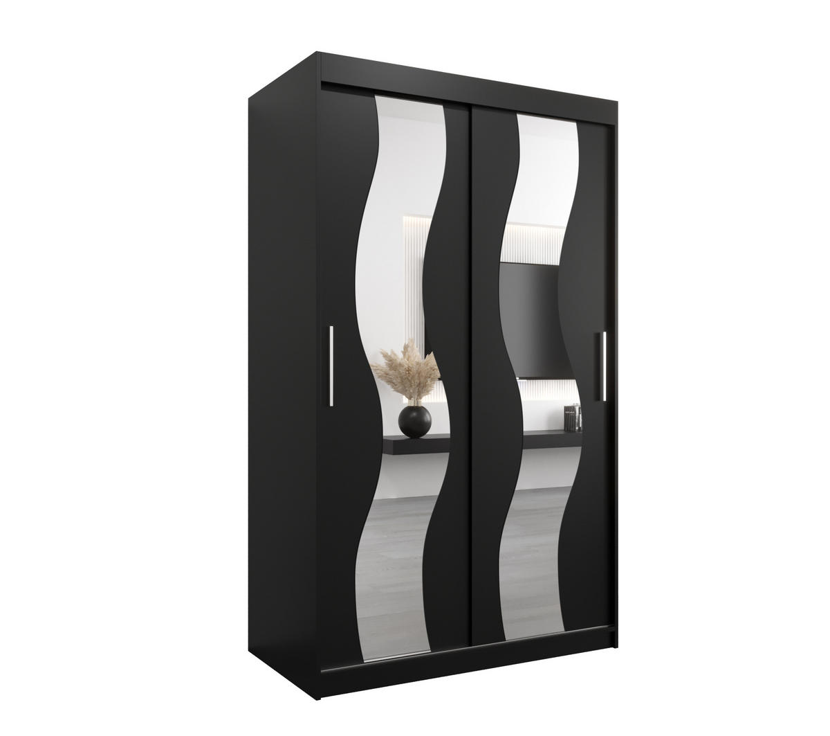 SCHWEBETÜRENSCHRANK 200/120/62 2-türig - Silberfarben/Schwarz, Holz/Kunststoff (120/200/62cm) - Abiks Möbel