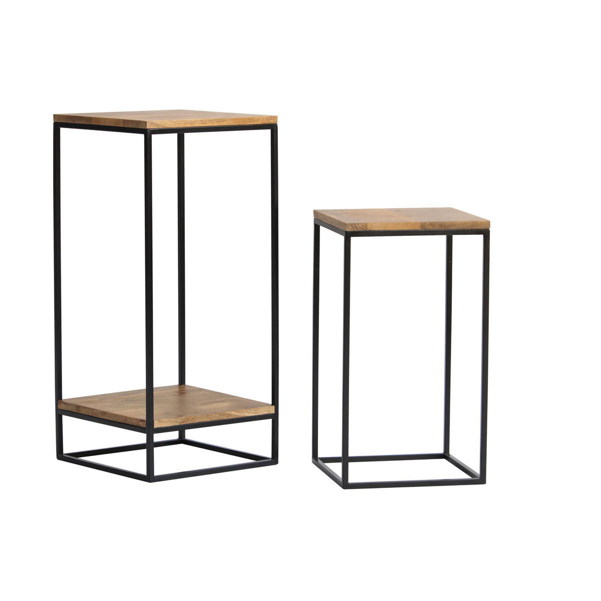 BEISTELLTISCHCHEN Akazie Schwarz Metall 2er-Set IGGY - Naturfarben, Holz (34/34/74cm) - Miliboo
