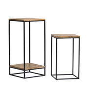 BEISTELLTISCHCHEN Akazie Schwarz Metall 2er-Set IGGY - Naturfarben, Holz (34/34/74cm) - Miliboo