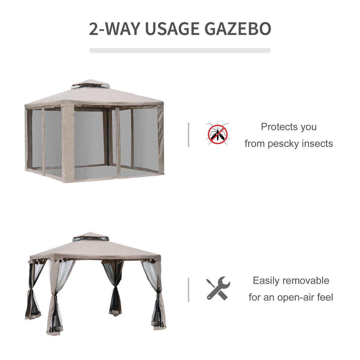 GARTENPAVILLON 3 x 3 m Pavillon Festzelt Partyzelt mit 4 x Seitenwand Grau - Grau, Kunststoff (294/265/294cm) - Outsunny