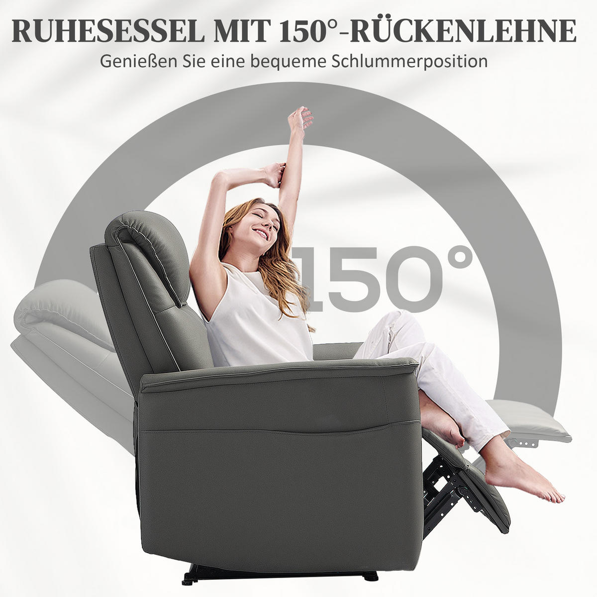 RELAXSESSEL mit Liegefunktion, Hellgrau - Hellgrau, Textil (84/105/89cm) - HOMCOM