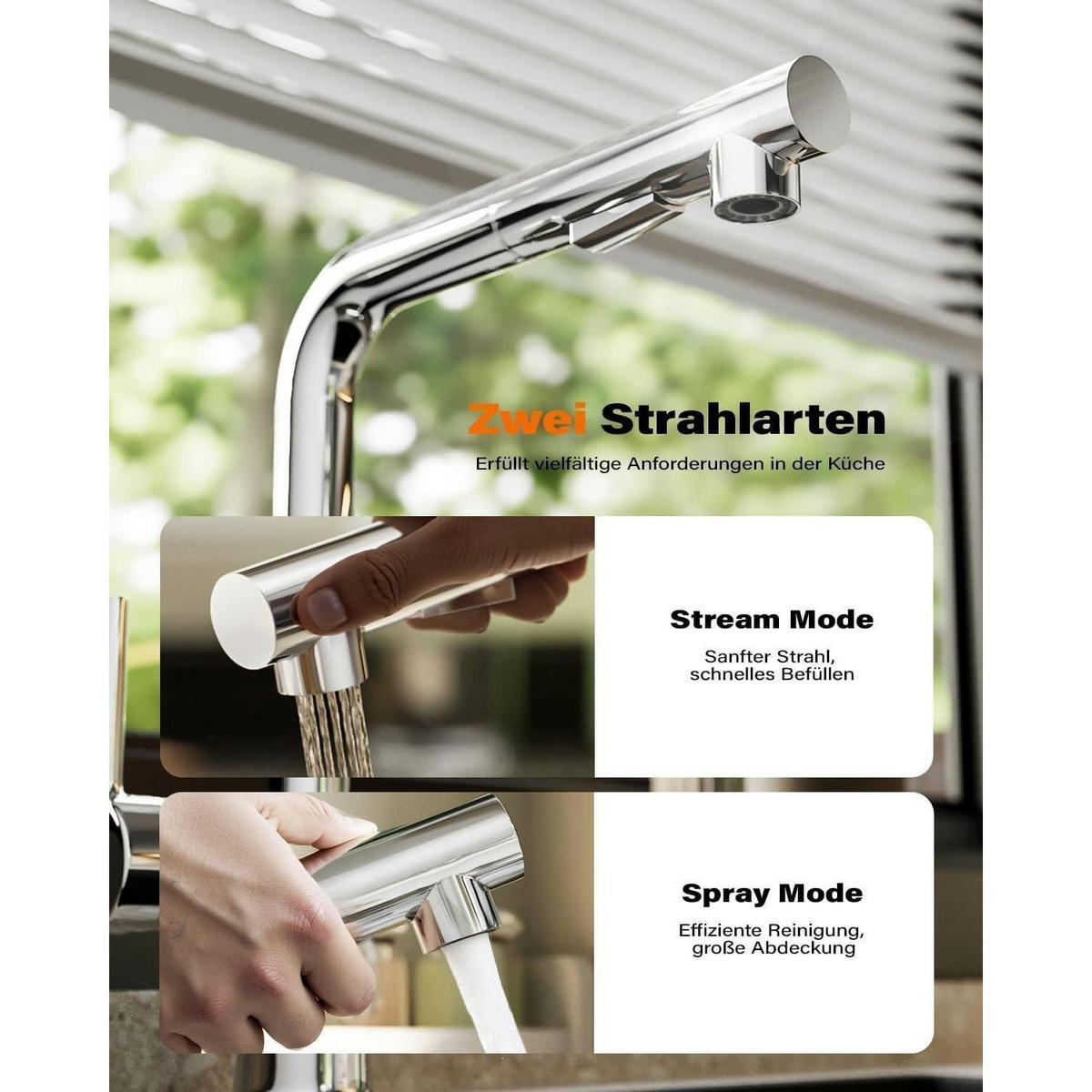 KÜCHENARMATUR mit Ausziehbrause und 360° Schwenkfunktion Chrom - Silberfarben, Metall (31.8/58/41cm)