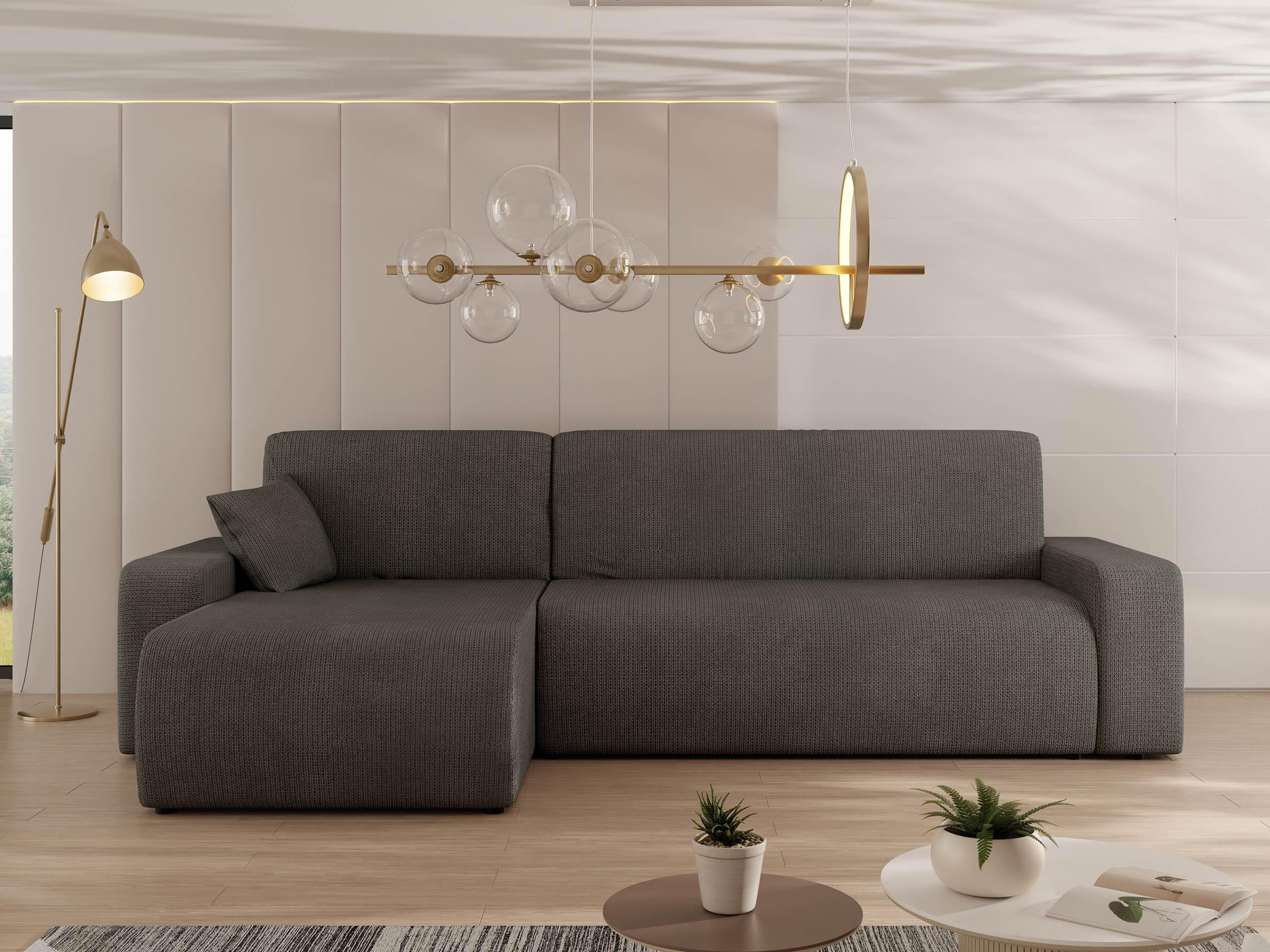 ECKSOFA Piano - Schwarz/Braun, Holz/Kunststoff (244/145cm) - MIRJAN24