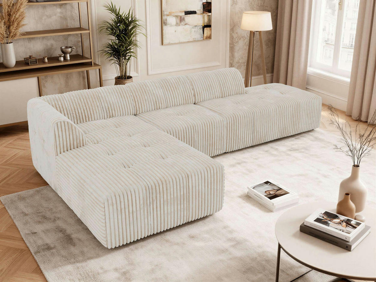 ROHOVÁ SEDAČKA GRIDA 3M L Béžová Manšestr - Vlevo - černá/krémová, textil/plast (335/176cm) - MKS