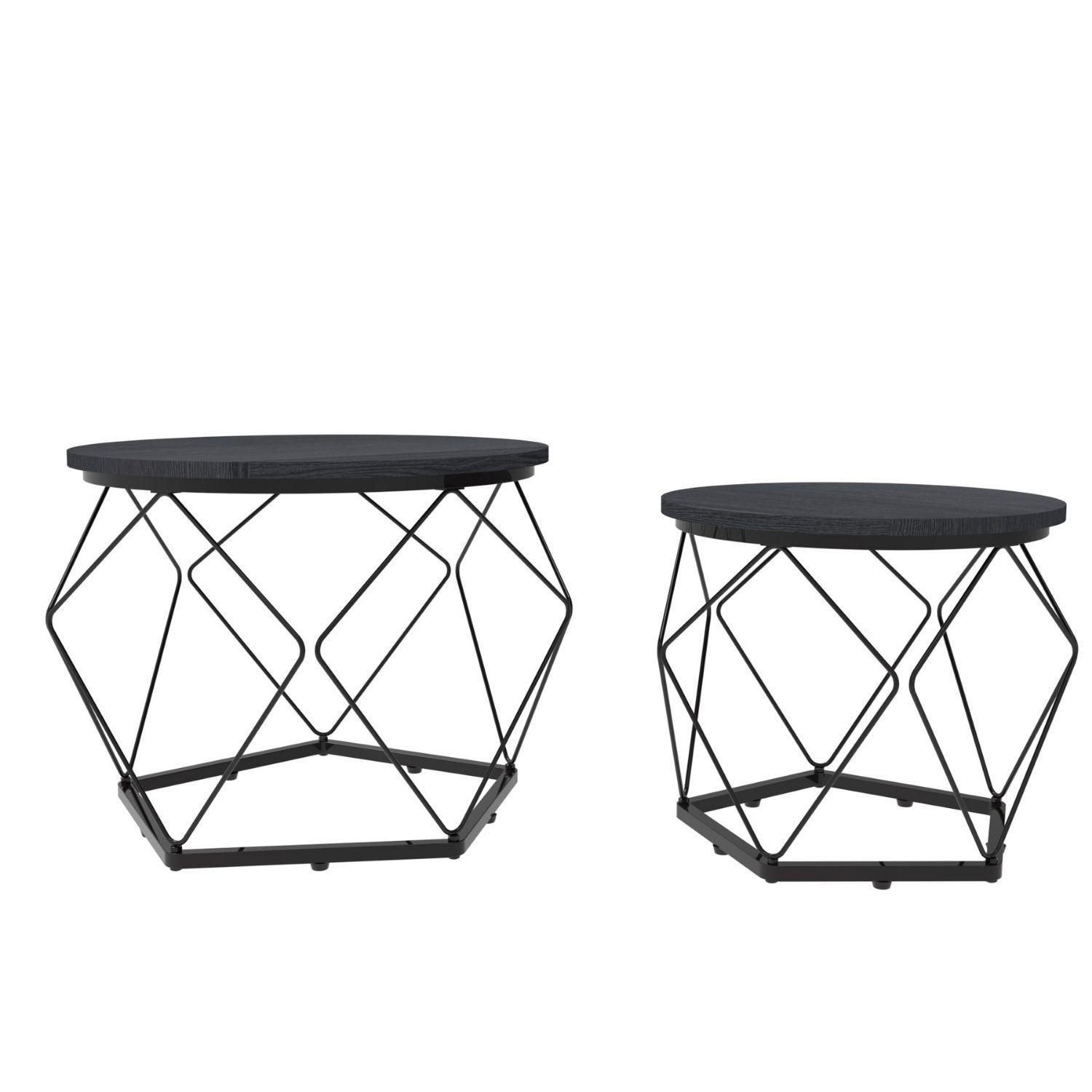 BEISTELLTISCH DUETT Schwarz 2er-Set Metall Ø 50 / 40 cm H: 40 / 36 cm - Schwarz, Metall (50/50/40cm) - Coemo