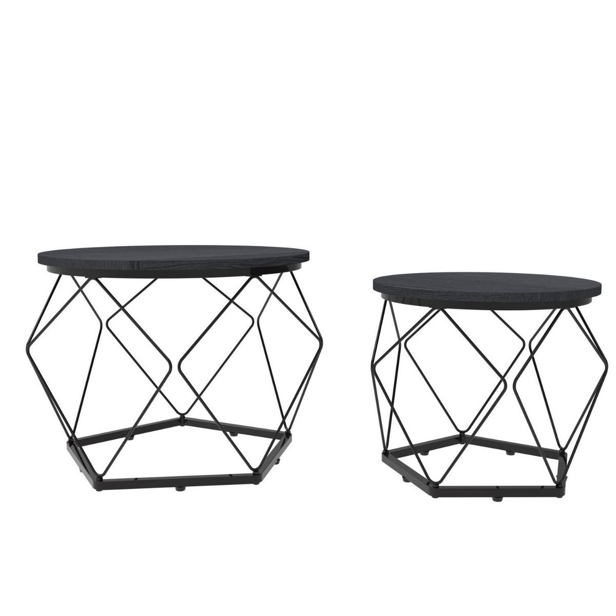 BEISTELLTISCH DUETT Schwarz 2er-Set Metall Ø 50 / 40 cm H: 40 / 36 cm - Schwarz, Metall (50/50/40cm) - Coemo
