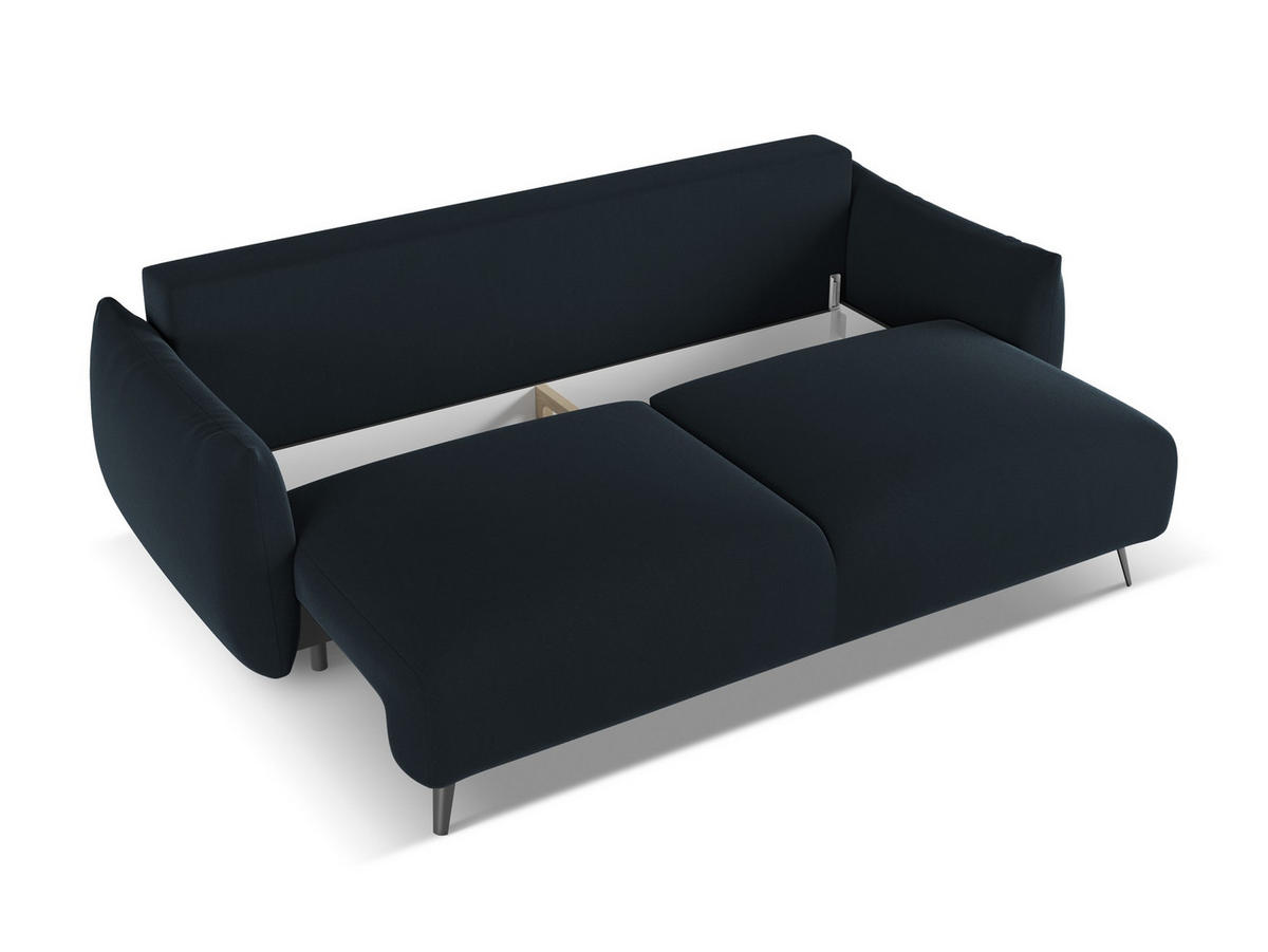 3-SITZER SOFA mit Schlaffunktion Samt Stoff Blau - Blau/Schwarz, Textil/Metall (230/86/105cm) - Makamii