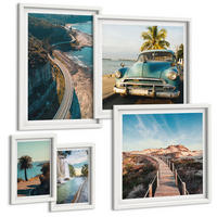 BILDER SET 5er Set - 50x50 cm & 20x30 cm & 40x60 cm Weißer Rahmen - Fuji-Torii-Bambuswald, Japan - Weiß, Kunststoff (40/60cm) - TULUP