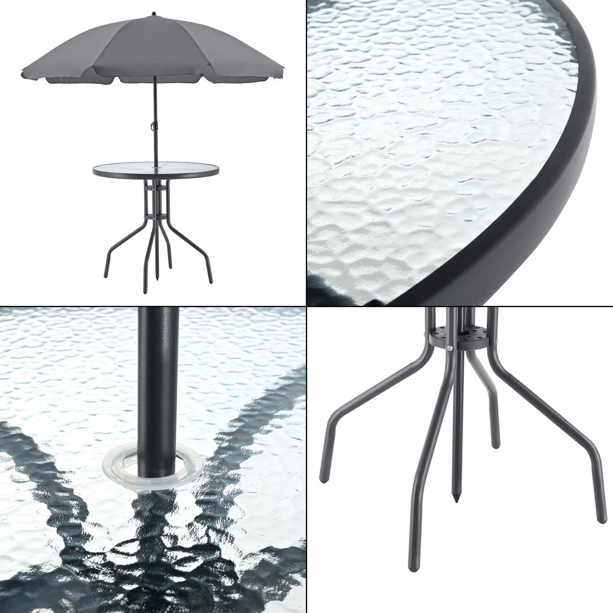 GARTENMÖBEL-SET 6 TLG. Milagro - Dunkelgrau/Schwarz, Glas/Textil - [en.casa]