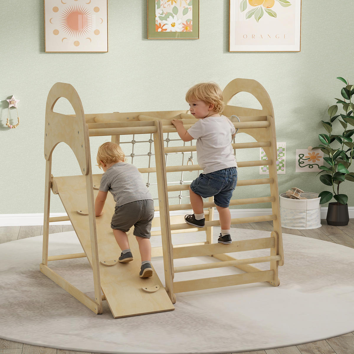 KLETTERGERÜST 6-in-1 DE-09878 Holz - Naturfarben, Holz (120/59/108cm) - ComfortXL