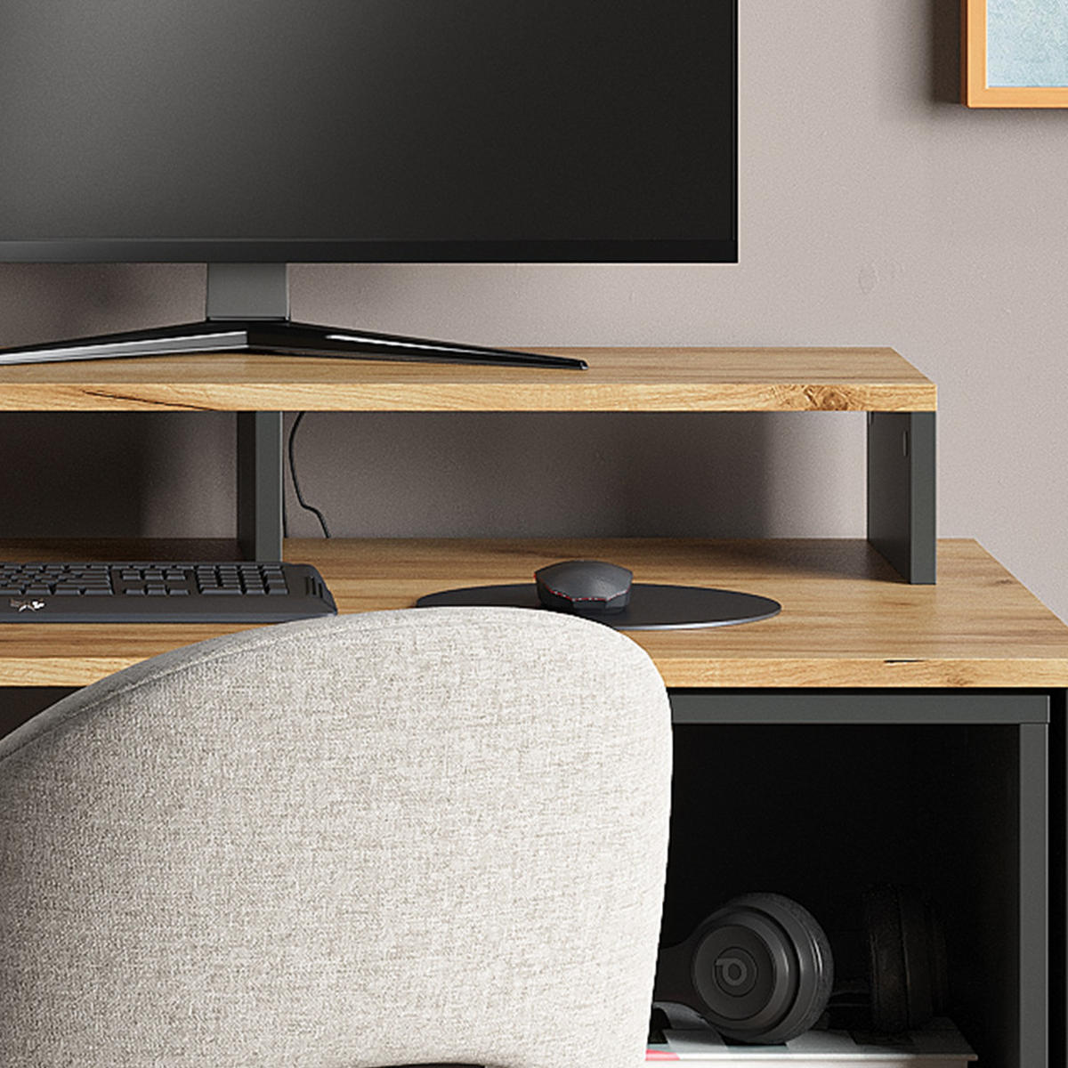 STOJAN NA MONITOR Tomy Antracit/zlatý dub - medově dubová/antracitová, kompozitní dřevo (23.5/80/12cm) - Vicco