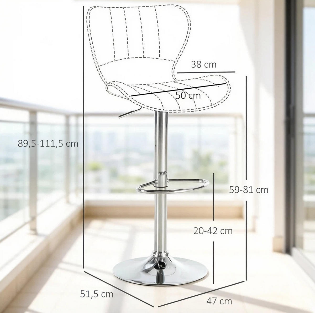 BARHOCKER 2er-Set höhenverstellbar mit Armlehnen Schwarz 47 x 51,5 x 89,5-111,5 cm - Schwarz, Metall (51.5/111.5/47cm) - Meubliv