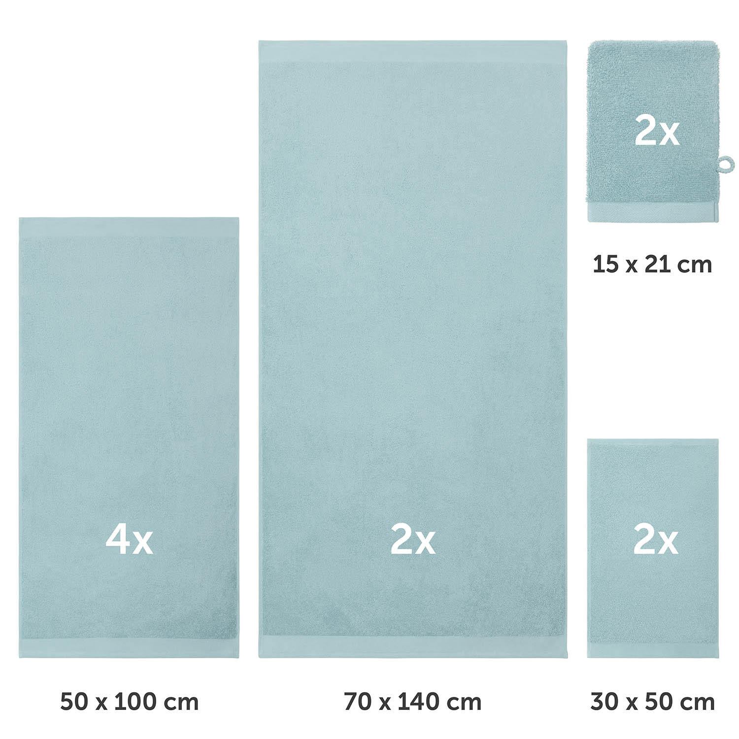 HANDTUCH 8-teilig, 2x Badetuch 70/140 + 4x Handtuch 50/100 + 2x Gästetuch 30/30 + 2x Waschlappen 15/20 cm, Hellblau - Hellblau, Textil (70/140cm) - Blumtal
