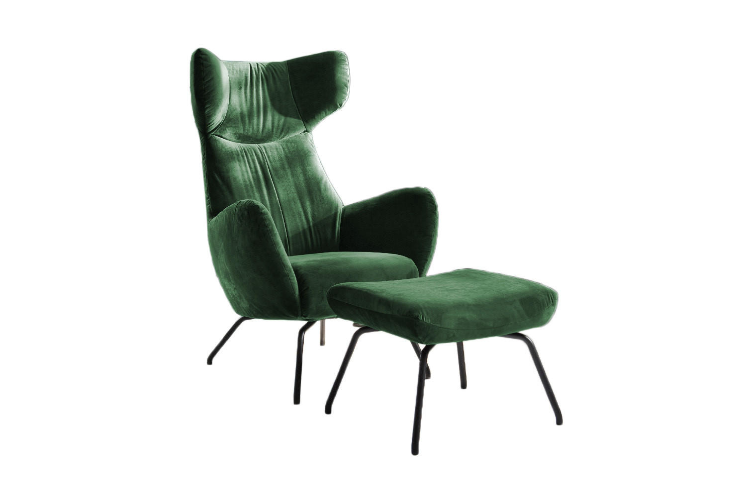 SESSEL MIT HOCKER LOTTE Smaragdgrün Velvet - Smaragdgrün/Schwarz, Textil (79/117/82cm) - KAWOLA