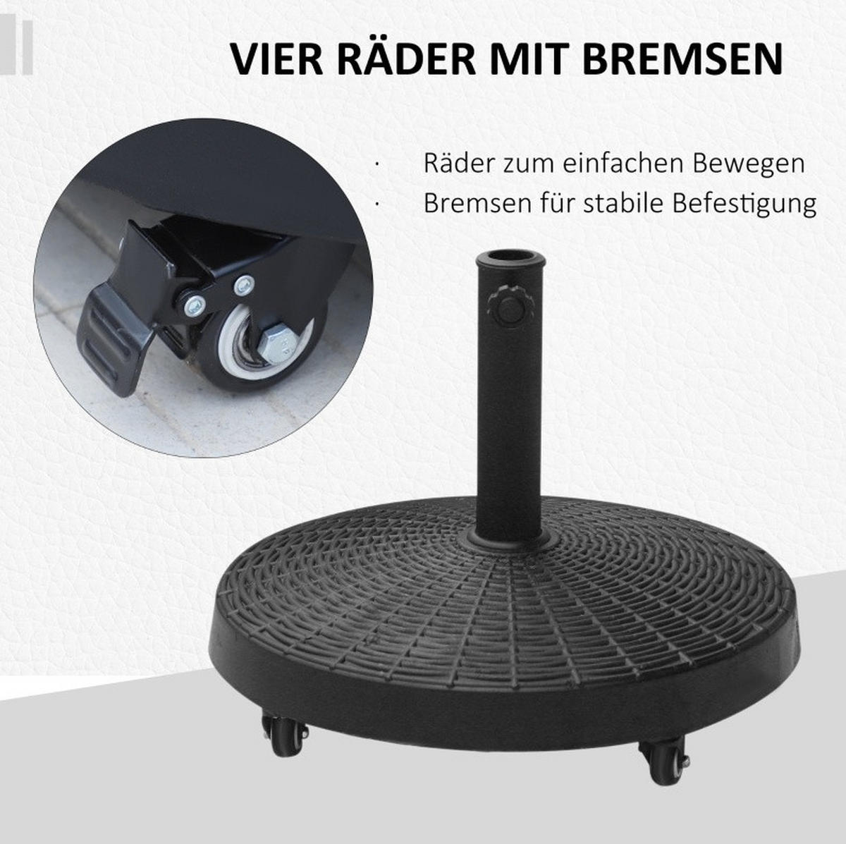 SONNENSCHIRMSTÄNDER 52/52/41 cm schwarz aus Metall mit Rollen - Schwarz, Metall (52/52cm) - OKWISH