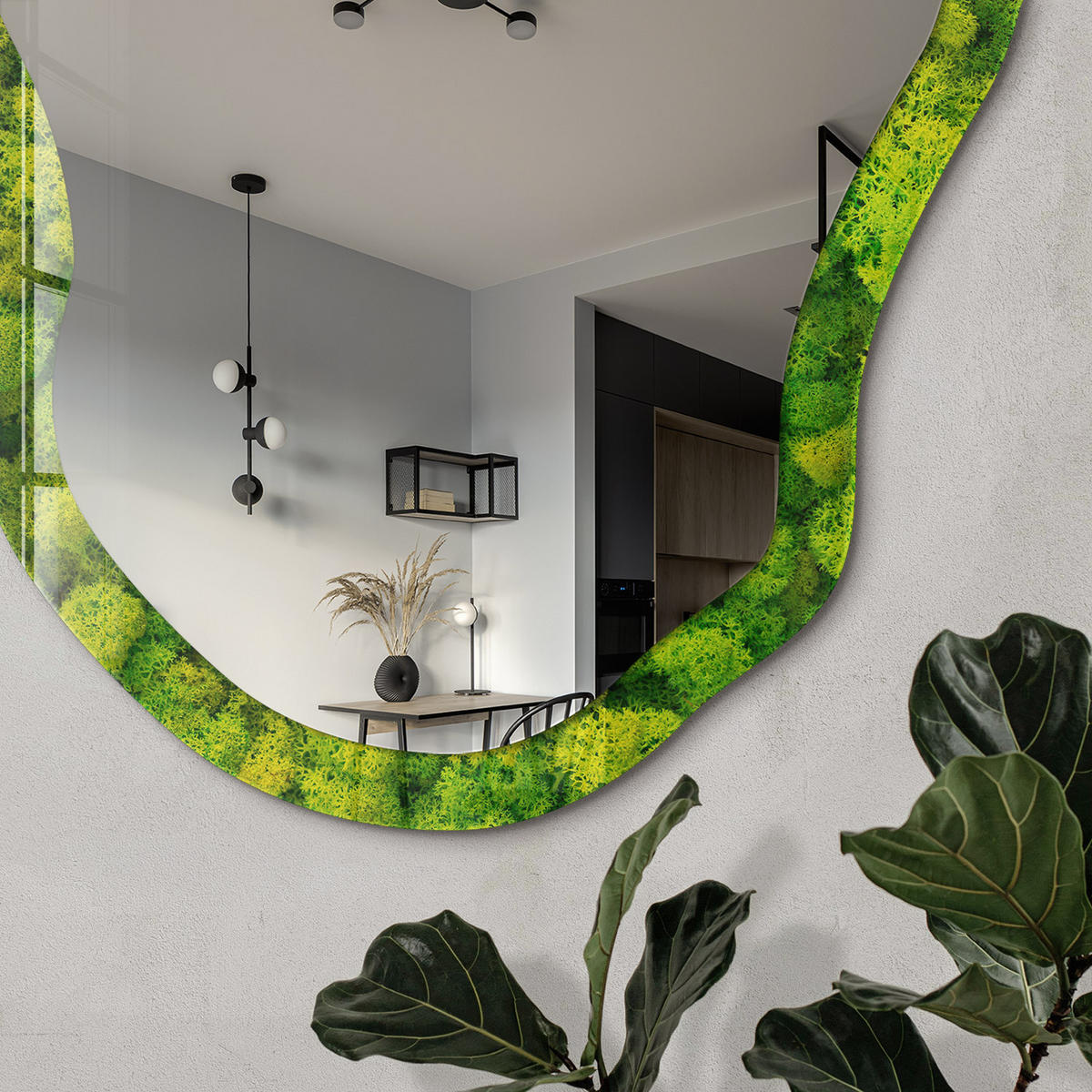 SPIEGEL 90x45 cm asymmetrisch mit Druck - Grünes Moos - Transparent, Glas (45/90/0.4cm) - TULUP