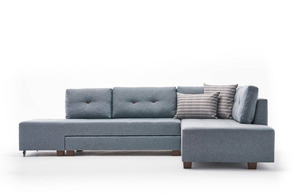 ECKSOFA mit rollbarer Schlaffunktion - Blau/Walnussfarben, Holzwerkstoff/Kunststoff (206/280cm) - myHomelando