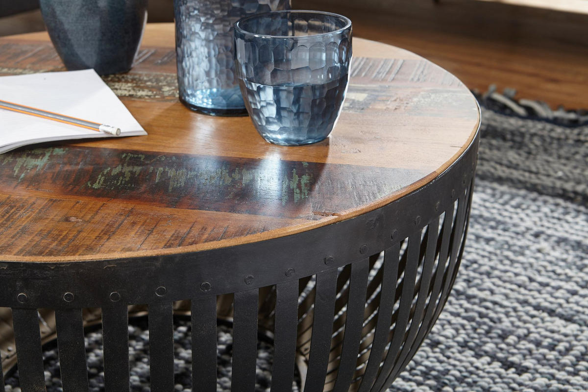 COUCHTISCH Braun aus recyceltem Mangoholz, 70x33x70 cm, im Industrial-Design - Schwarz/Braun, Holz/Metall (70/70/33cm) - KADIMA DESIGN