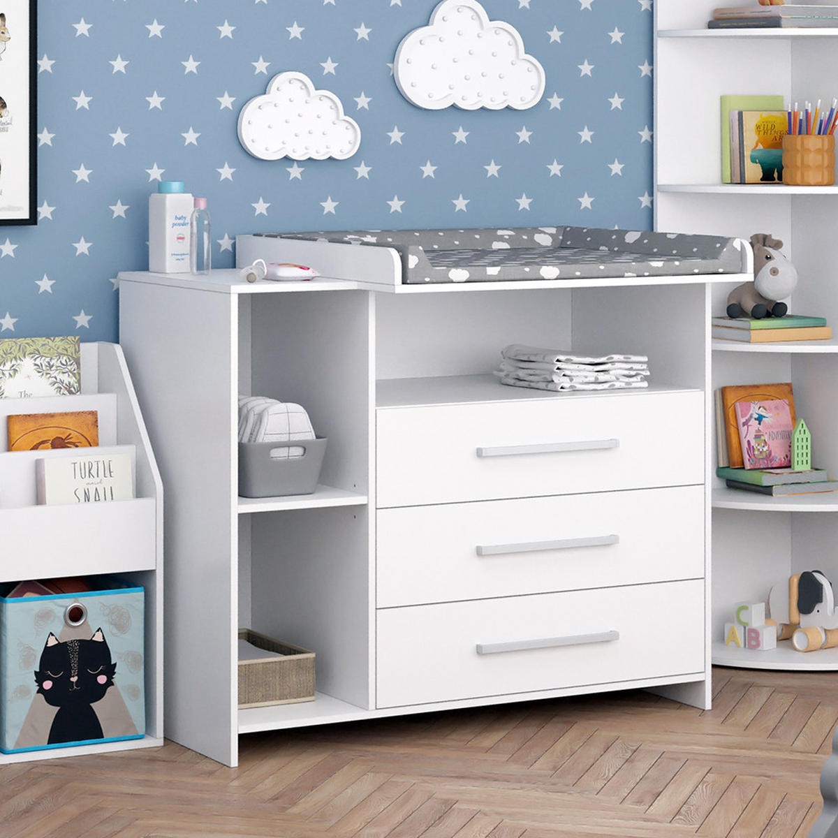 KINDERZIMMER-SET Oskar, Weiß, 3 Teile, mit Wickelkommode, Spielzeugregal und Bücherregal - Weiß, Holzwerkstoff (113/100/69.9cm) - Vicco