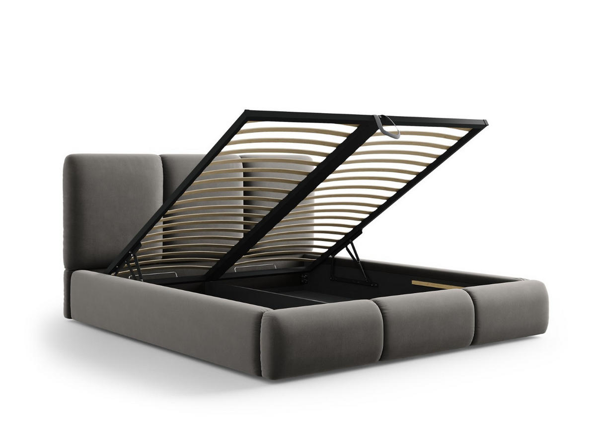 BETT mit Bettkasten und Kopfteil Nicolas aus Samt hellgrau 200x200cm - Hellgrau, Textil (200/200cm) - Cosmopolitan Design