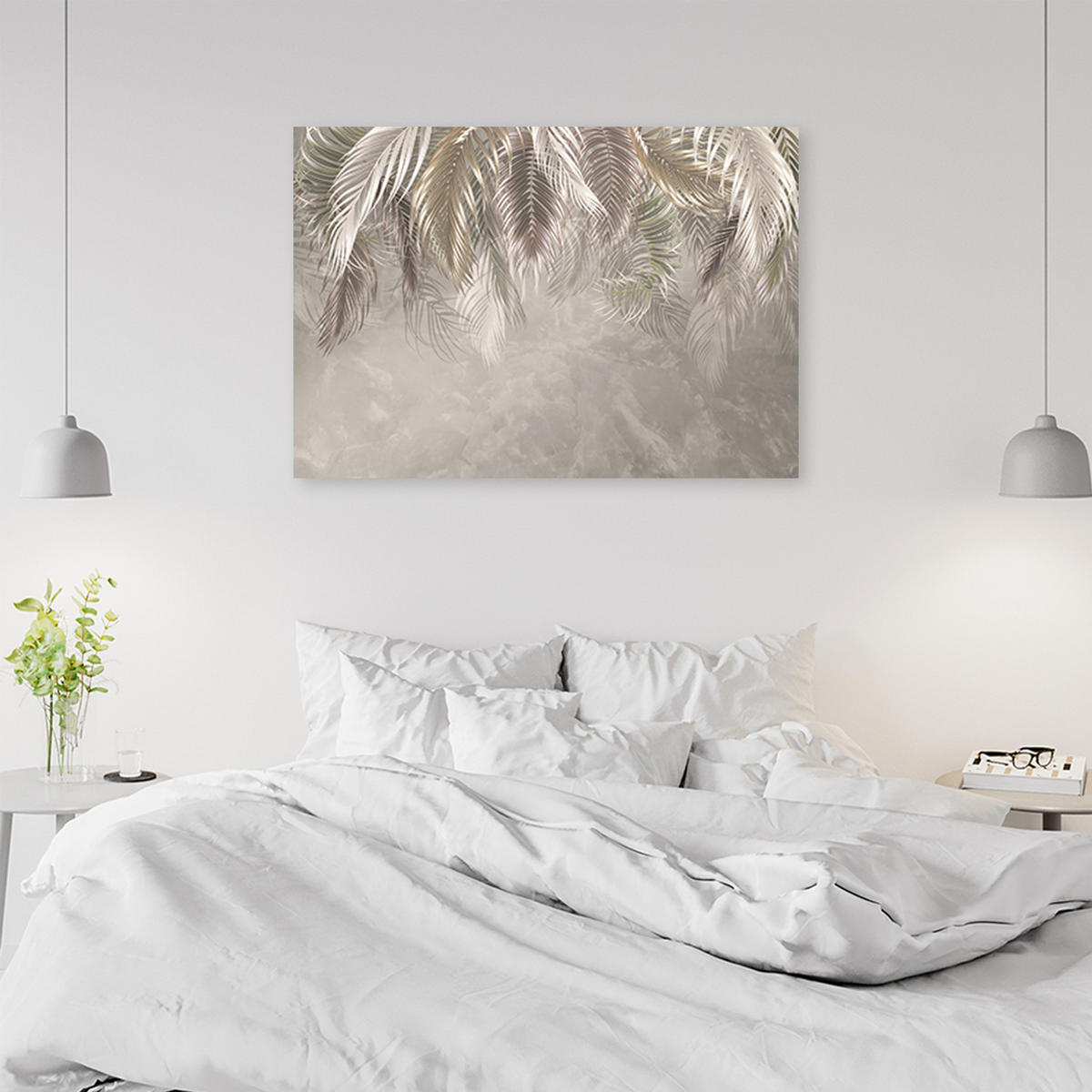 LEINWANDBILD Palmen Blätter Beton 3D 120x80cm - Grau, Textil (120/80cm) - Feeby