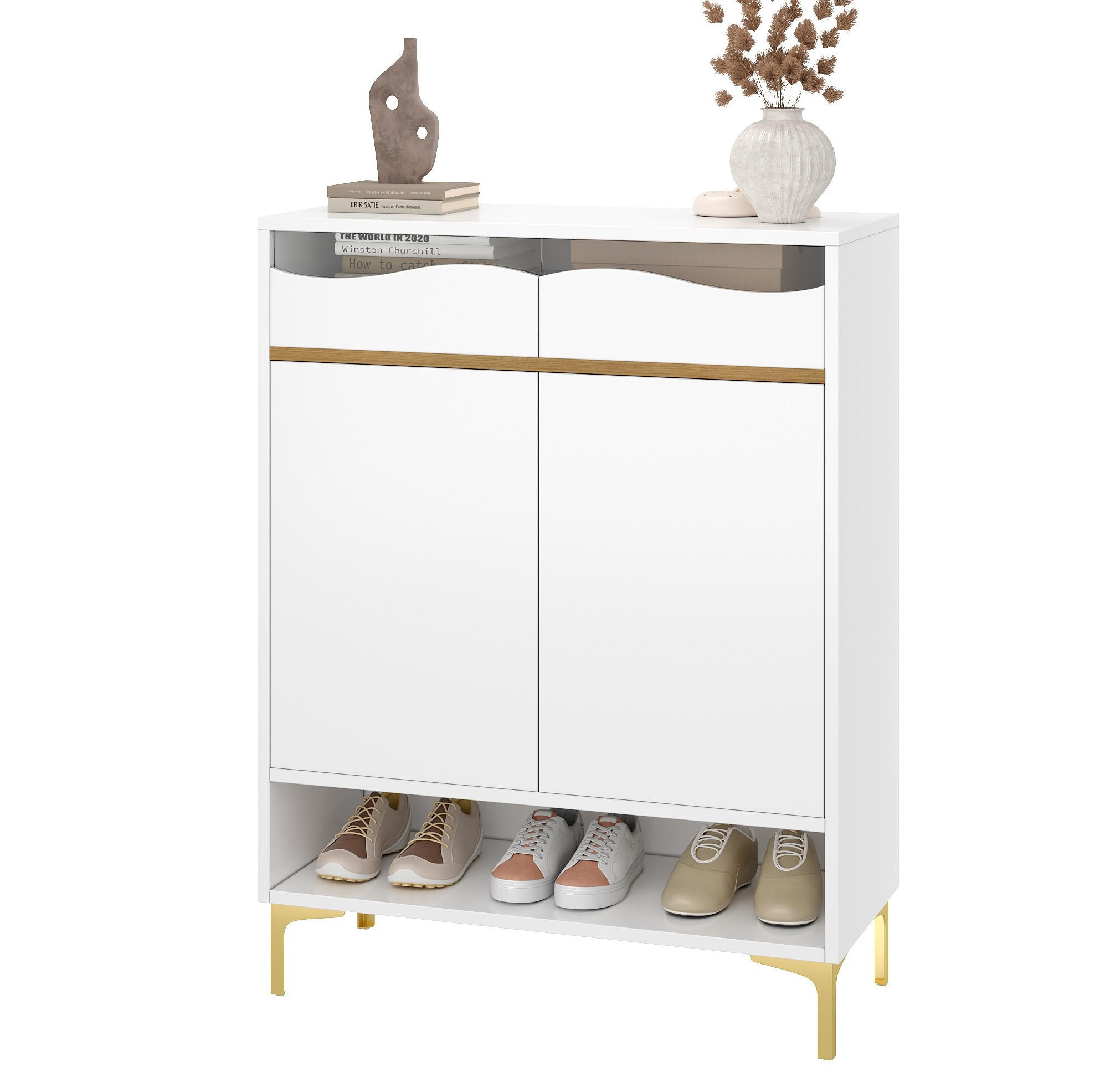 SCHUHSCHRANK mit Schubladen & Ablagen 80/35/105 cm weiß - Weiß, Holzwerkstoff (80/105/35cm) - Redom