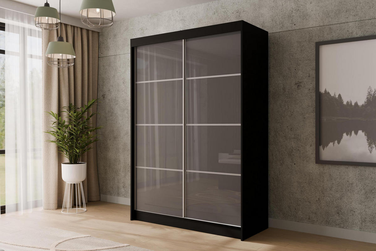 KLEIDERSCHRANK PEKA III - 120 cm - Schwarz|Grau - Schwarz/Grau, Holzwerkstoff (120/215/61cm) - ALTDECOR