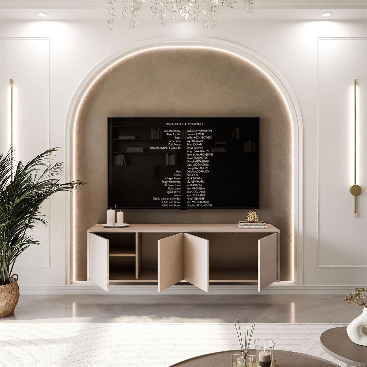 TV-SCHRANK SANAYI Kaschmir Hochglanz – hängend - Kaschmir, Holzwerkstoff (156/42/38cm) - Lookway