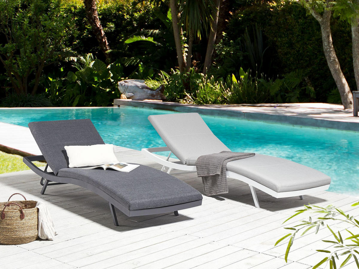 GARTENLIEGE hellgrau Amelia - Hellgrau, Metall (66/38/199cm) - Beliani