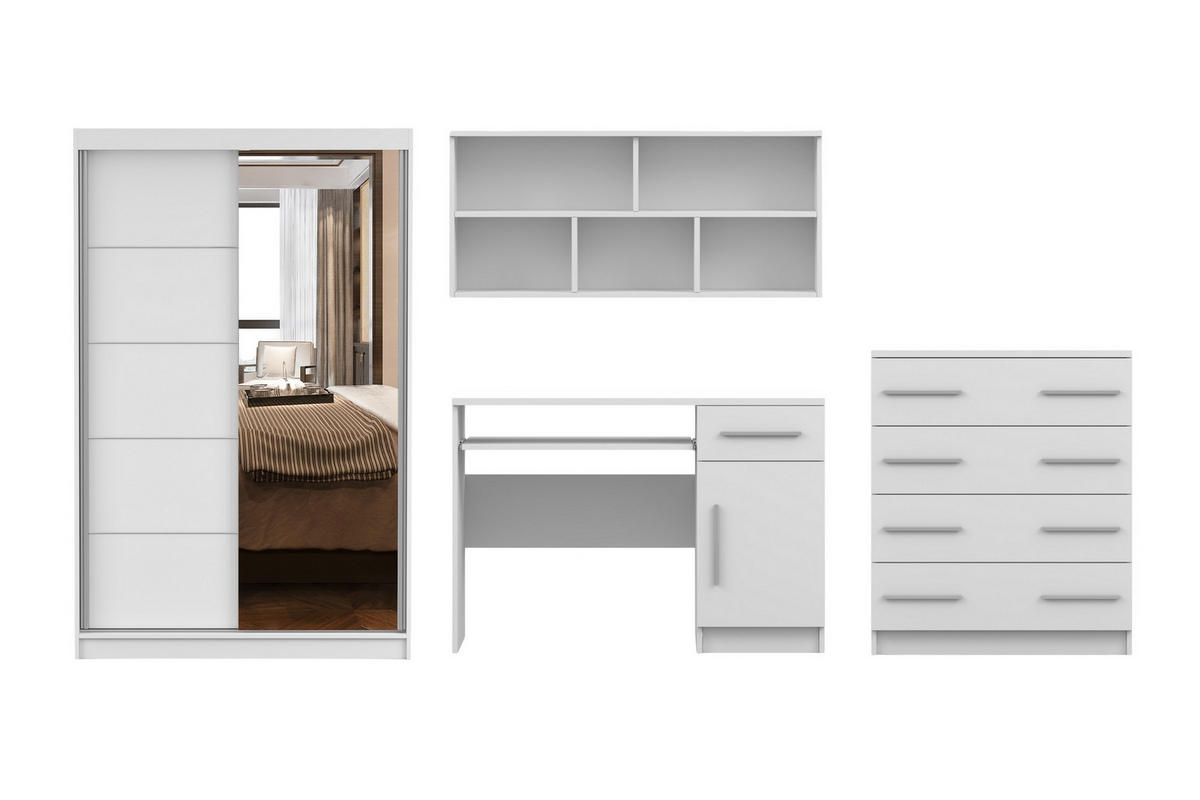 JUGENDZIMMER-SET TILL 05 PLUS 4-teilig in Weiß matt - Weiß, Holzwerkstoff (410/200/61cm) - Deine Möbel 24