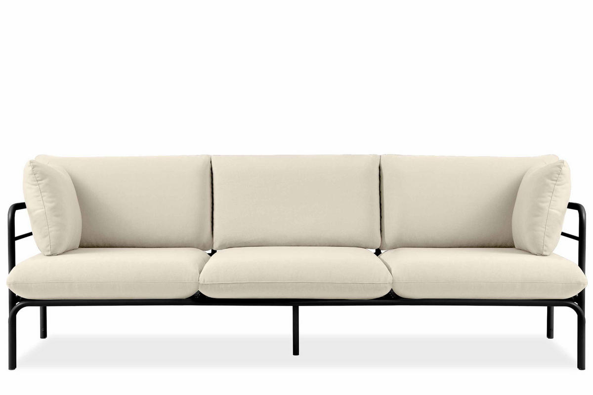 GARTENSOFA RAMBE 3-Personen mit Kissen, Anthrazit/Cremeweiß - Dunkelgrau/Creme, Textil/Metall (225/80/80cm) - KONSIMO®